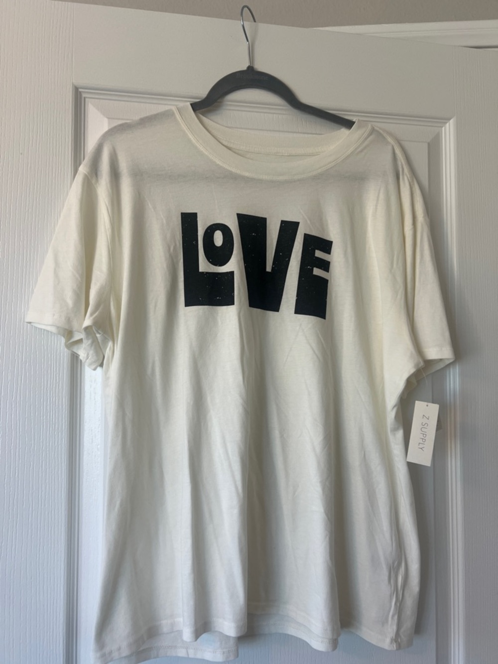 NWT  Z Supply Cream Short Sleeve Tee with Black "LOVE" Graphic size XL